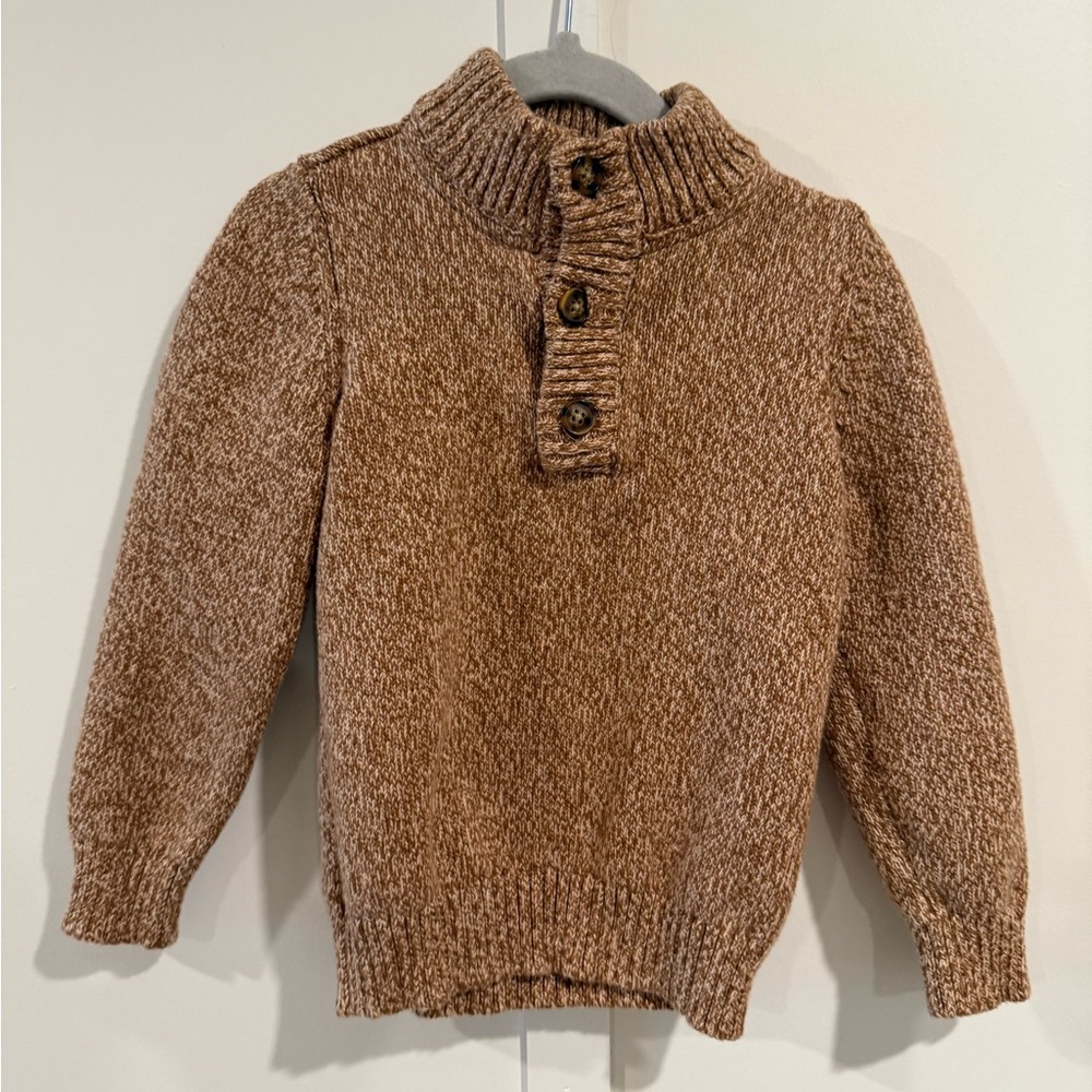 Boy’s Brown Sweater with Button Collar. Cozy and comfortable.